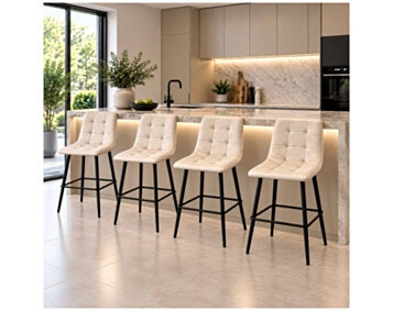 Set 4 Chairs Bar Velvet MILANO Cream