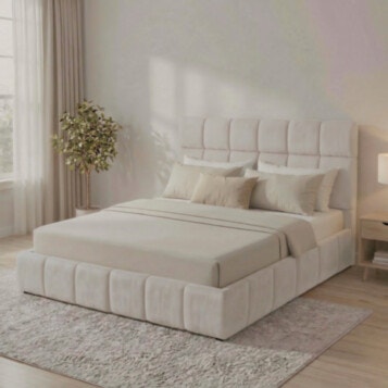 Bed Double Upholstered LIN 140X190 Cream
