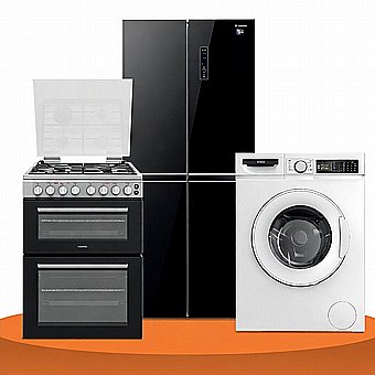Package Top: Sharp Glass Black Fridge + Sauter Washer + Meister Cooker