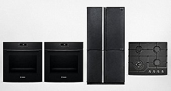 Package Premium Kitchen: Sharp 8570 Fridge + 2 Bosch 572 Ovens + Sauter Glass Cooktop 6002