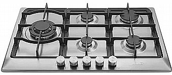 Gas Cooktop Sauter 5 Burners SHE7250IX Stainless Steel, 75 cm Turbo Wok Made in Italy