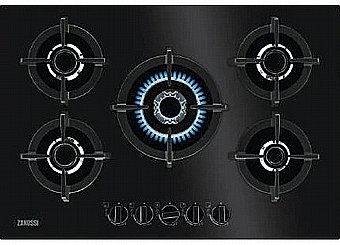 Gas Cooktop Zanussi 5 Burners Glass Surface Black Width 75 cm ZGO78520BA