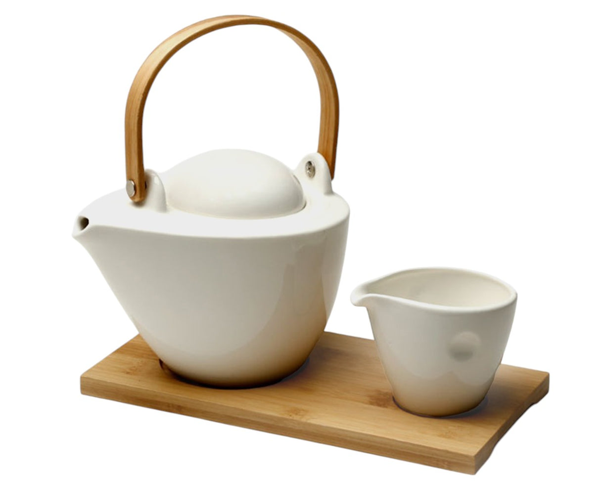 Porcelain Kettle Set with Cup & Tray Wood 23X12X15 White