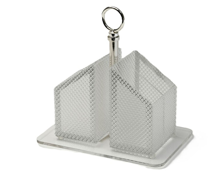 Acrylic Cutlery Tray 3 Compartments Pattern Dots with Stripe Silver