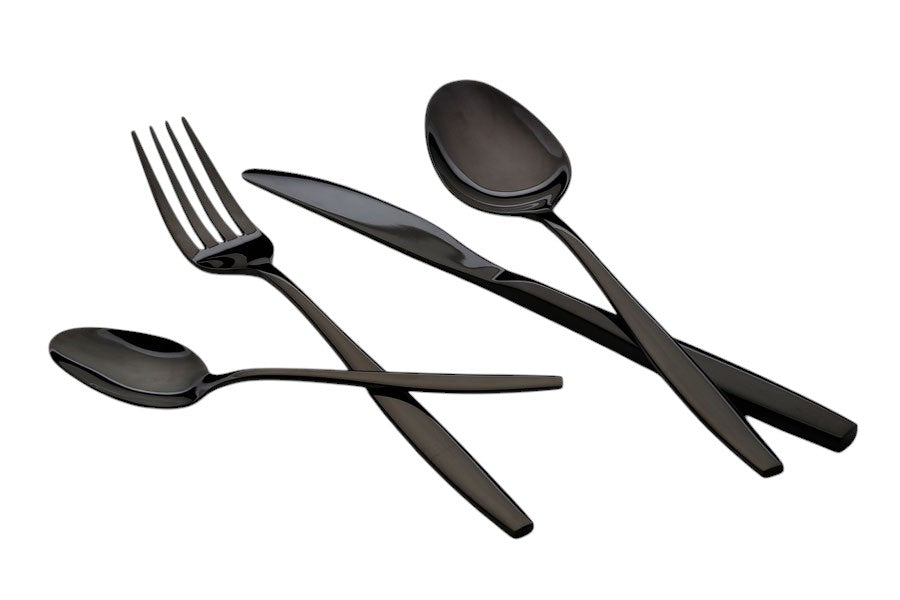 Cutlery Set 24 Pieces Gentle Stainless Steel 18/10 Black Glossy