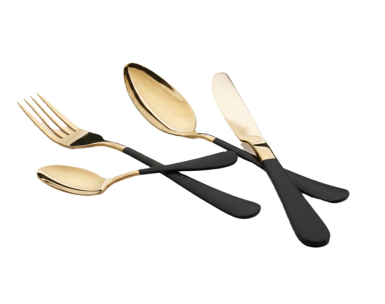 Cutlery Set 24 Pieces Stainless Steel Gold Matte Handle Black