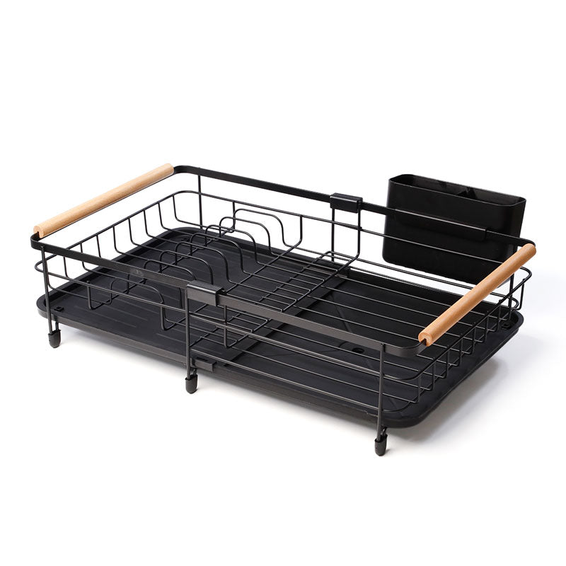 Folding Black Drying Rack Dishes with Handles Wood DREAM CHEF