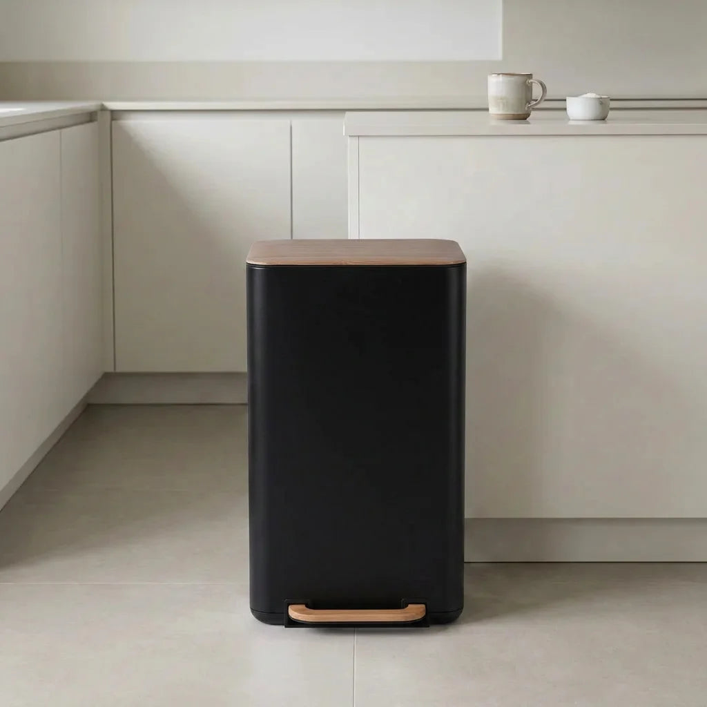 Kitchen Pedal Rectangular Trash Bin JOJO 30L Black Lid Imitation Wood