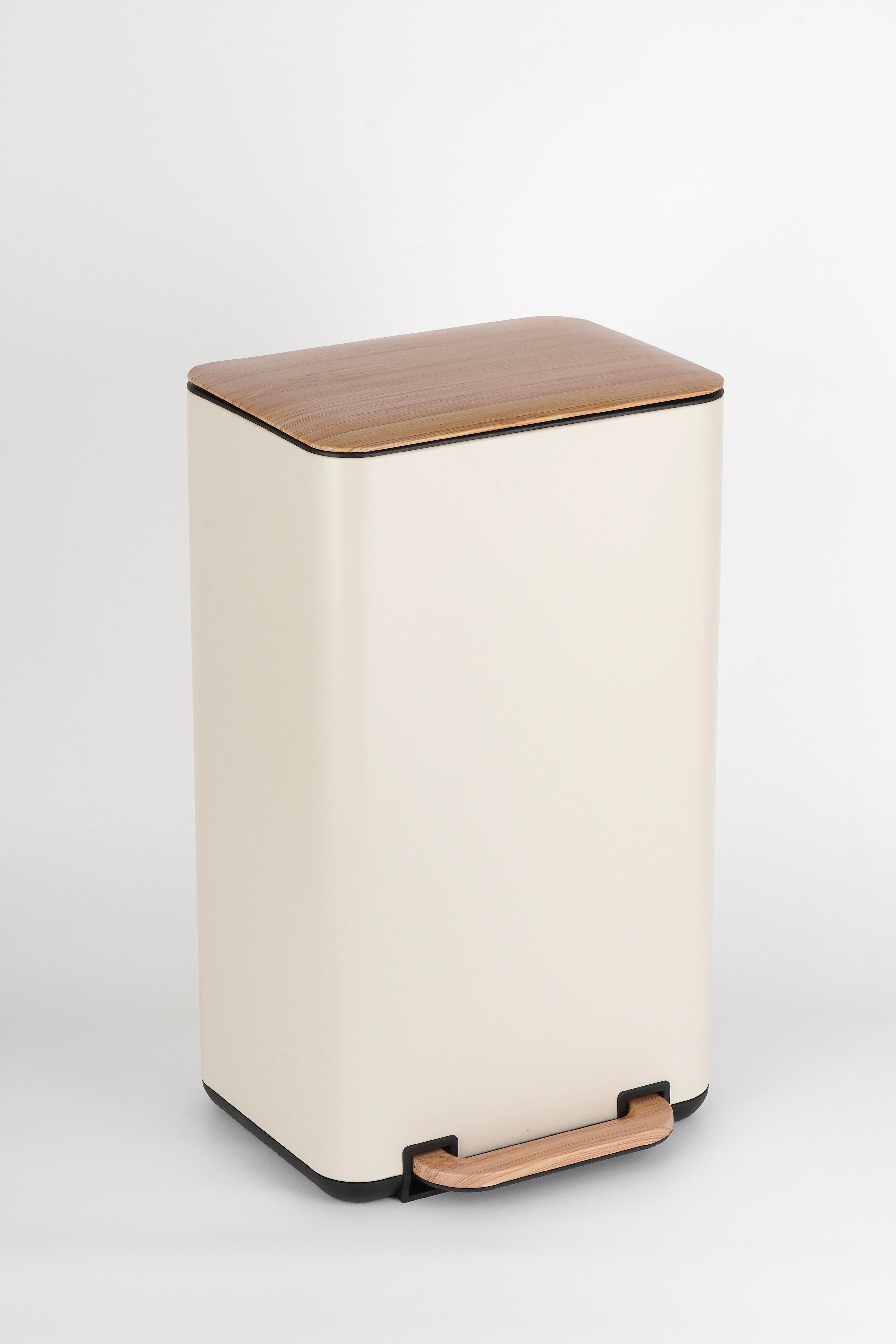 Kitchen Pedal Rectangular Trash Bin JOJO 30L Cream Lid Imitation Wood