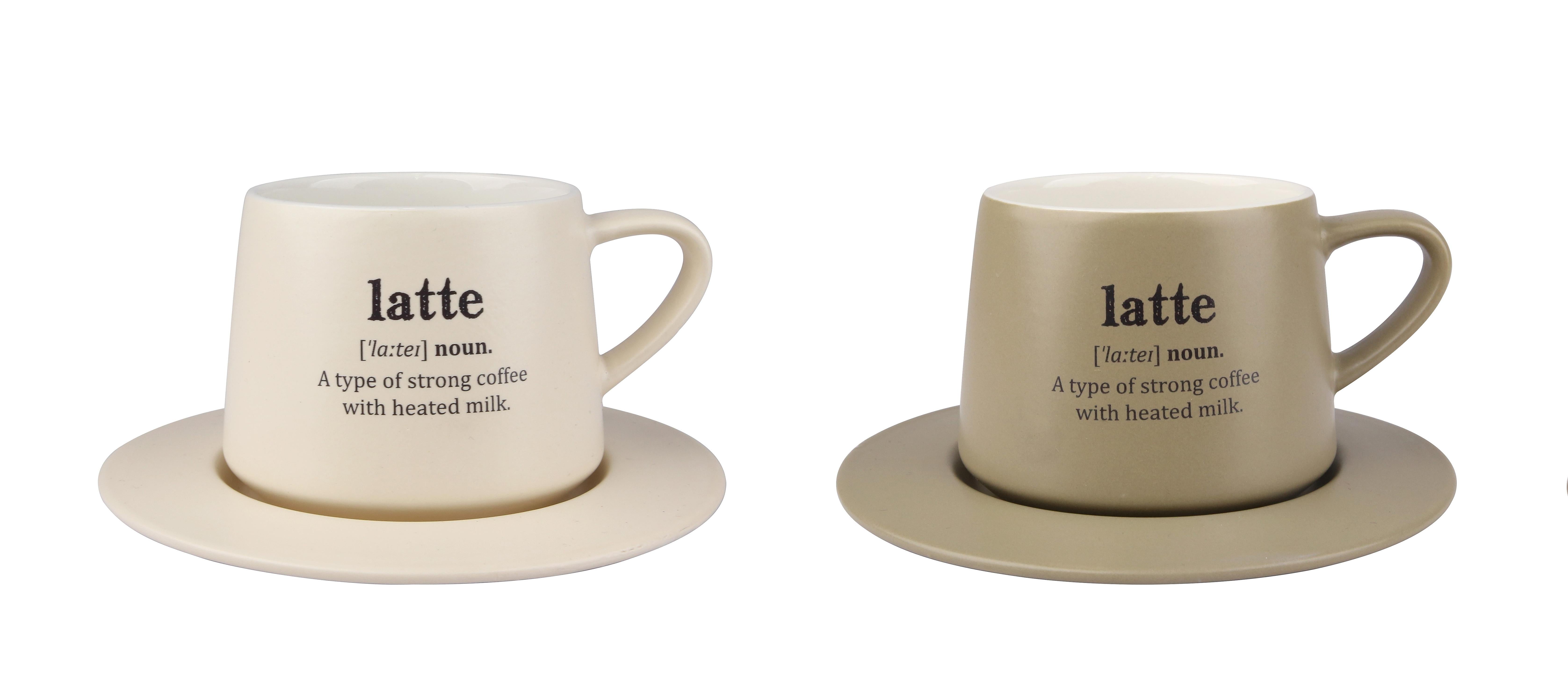 Set 4 Pieces: Pair Mugs + Pair Plates Beige Green