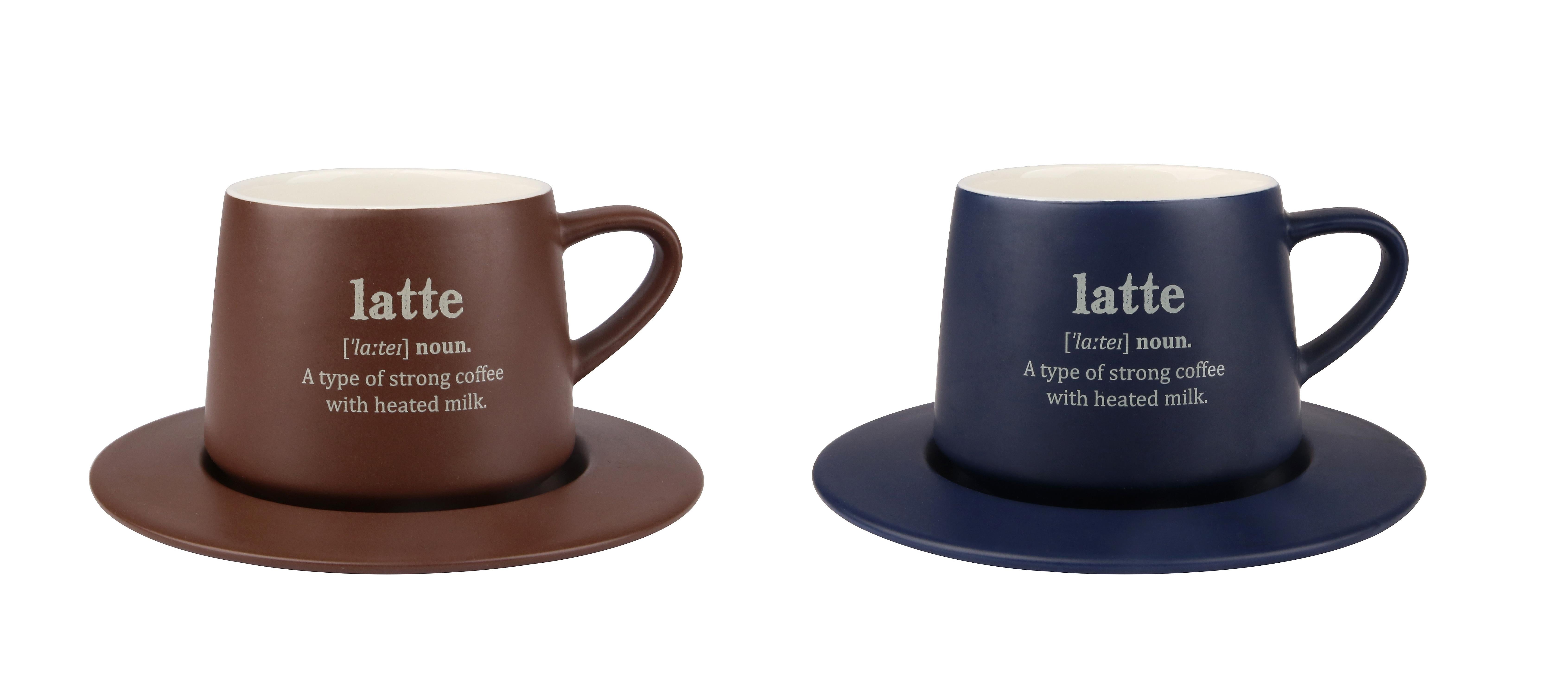 Set 4 Pieces: Pair Mugs + Pair Plates Blue Brown