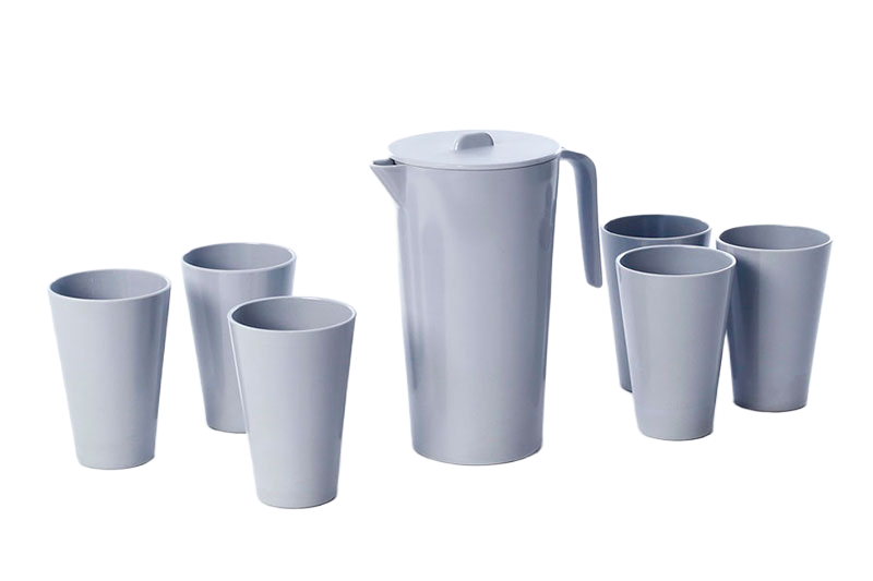 Set Drinking Pitcher + 6 Cups Bamboo Natural Grey 420ml 1.5L