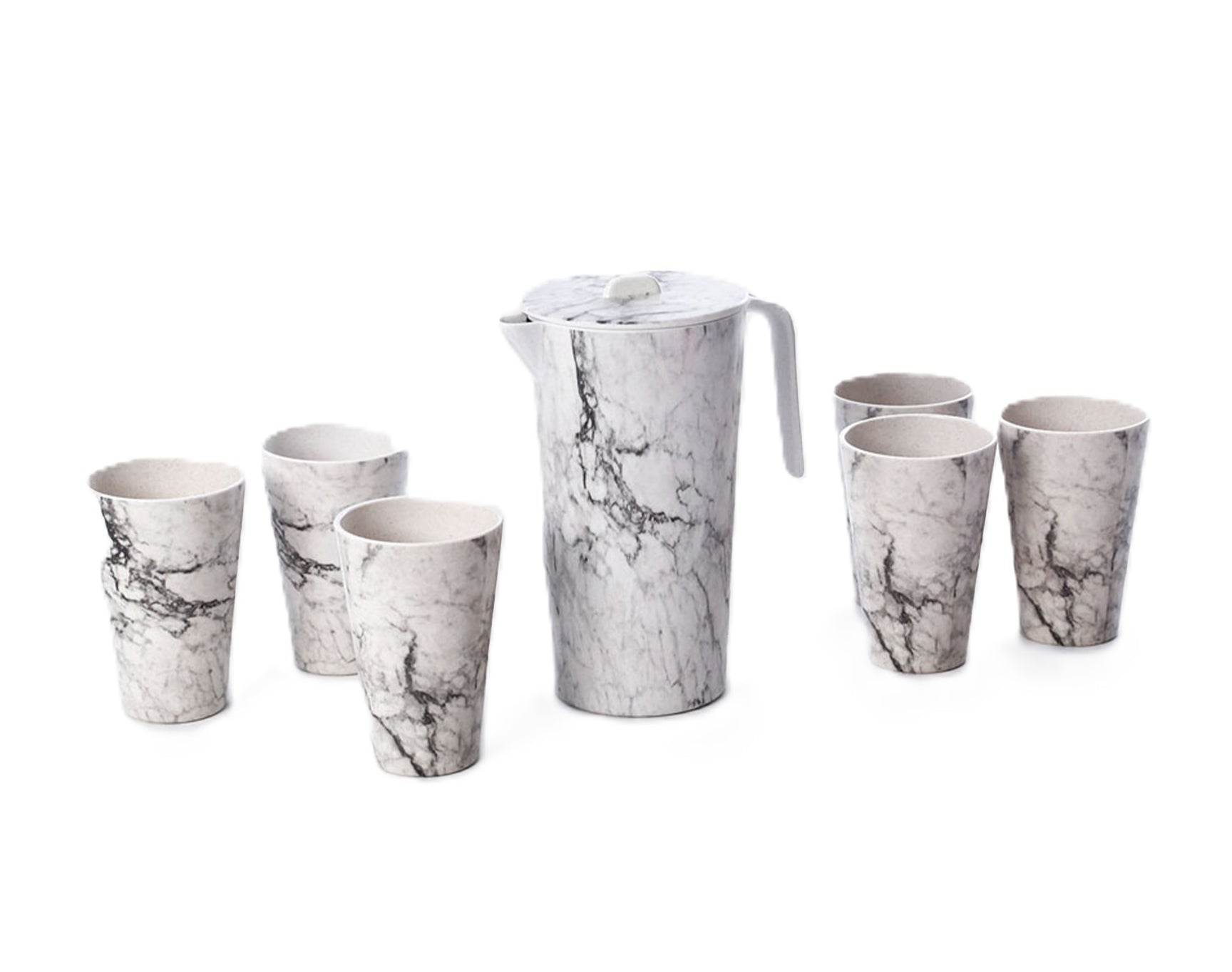 Set Drinking Pitcher + 6 Cups Bamboo Natural