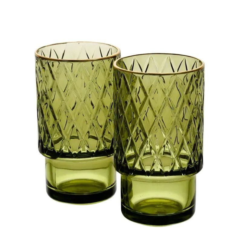 Set 6 Cups Drinking 440ml Green Gold CRYSTALINE