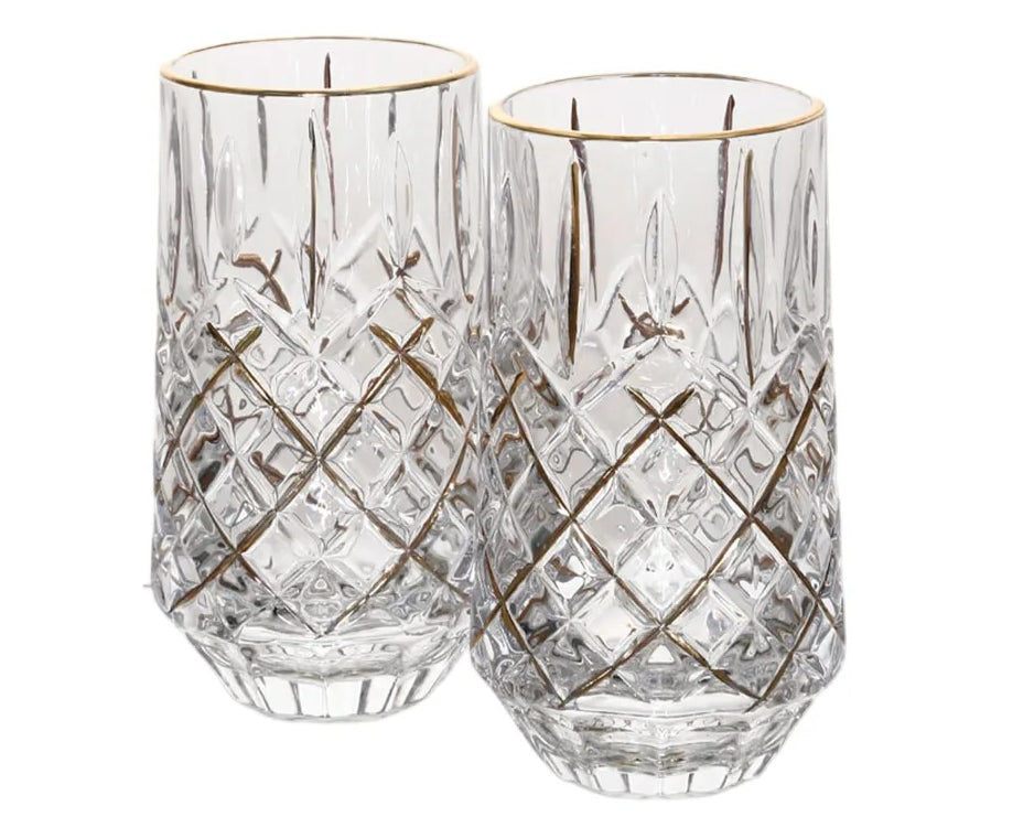 Set 6 Cups Drinking 410ml CRYSTALIN Stripe Gold