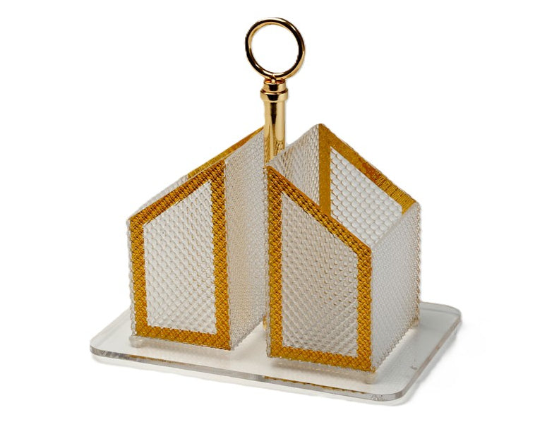 Acrylic Cutlery Tray 3 Compartments 21cm Stripe Gold Dots