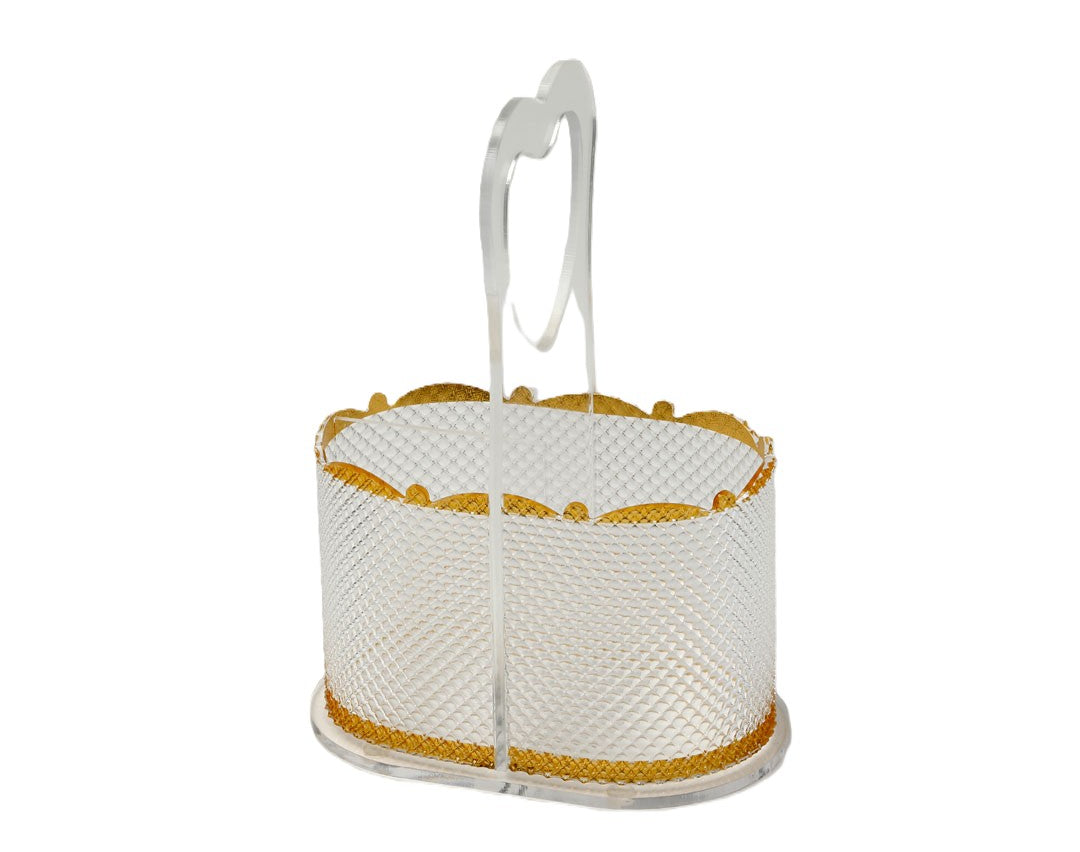 Acrylic Cutlery Tray 3 Compartments Pattern Dots with Stripe Gold