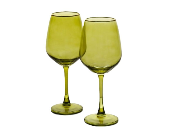 Set 6 Wine Goblets 550ml Green Gold CRYSTALINE