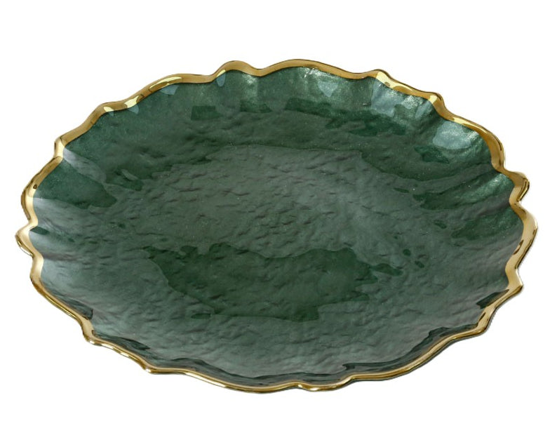 Serving Plate Dinner 28cm in Green with Stripe Gold