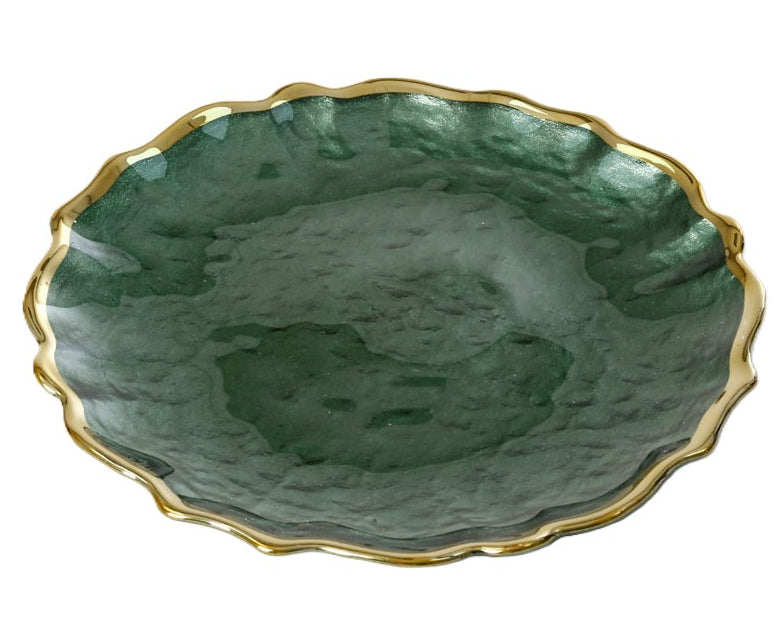 Serving Plate Appetizer 21cm in Green with Stripe Gold