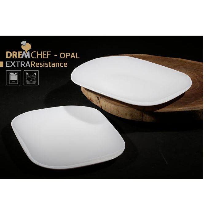 Serving Rectangular Glass Plate Opal Divided 31cm