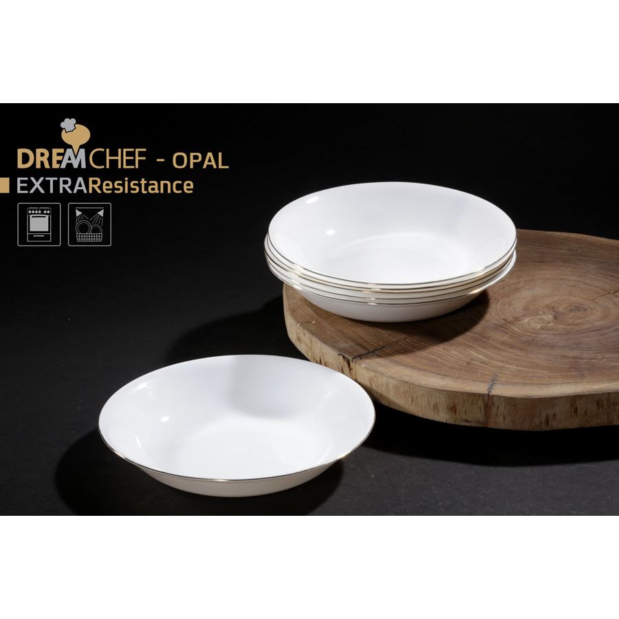 Glass Soup Plate Divided 22cm with Stripe Gold OPAL