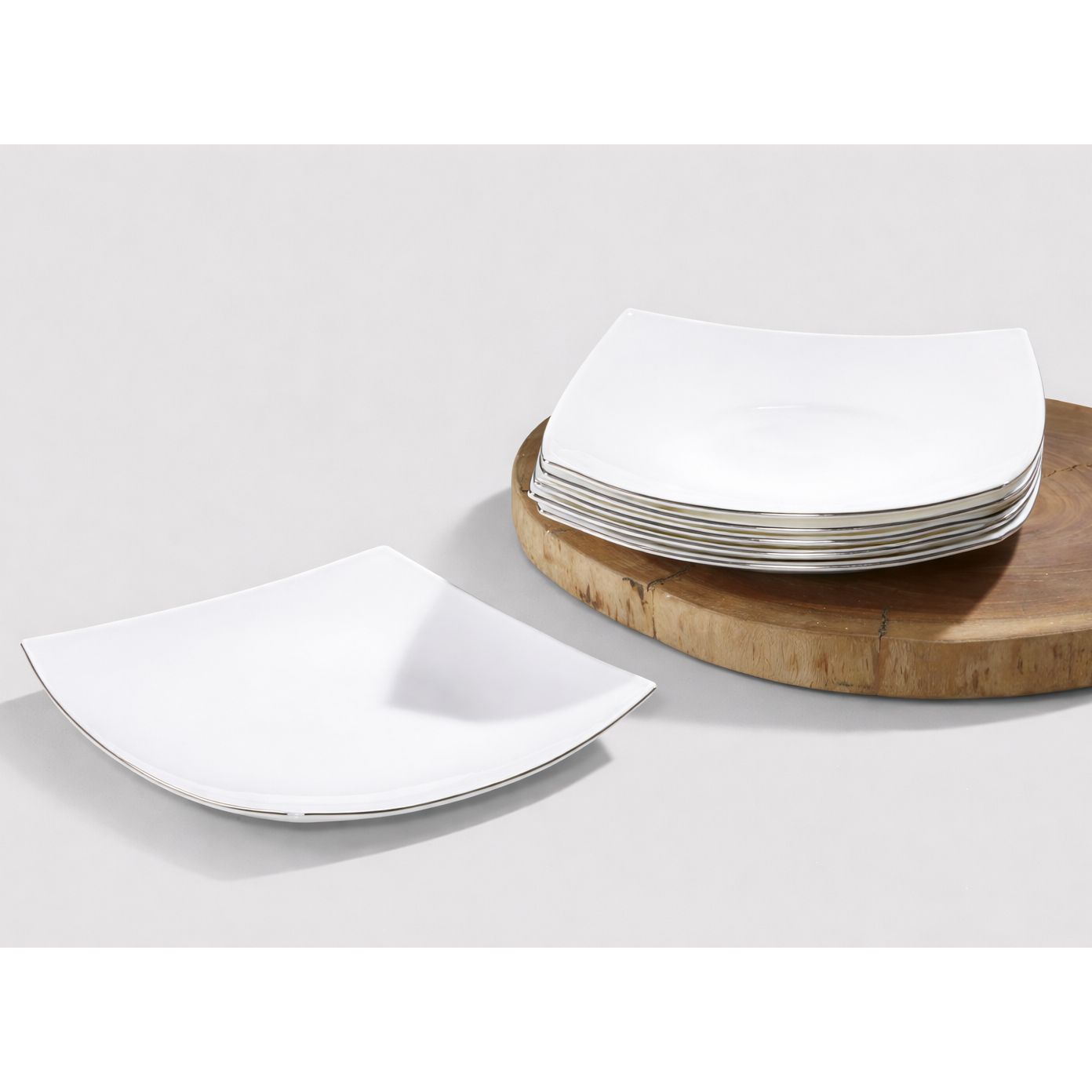 Silver Plate 19X19cm with Stripe OPAL