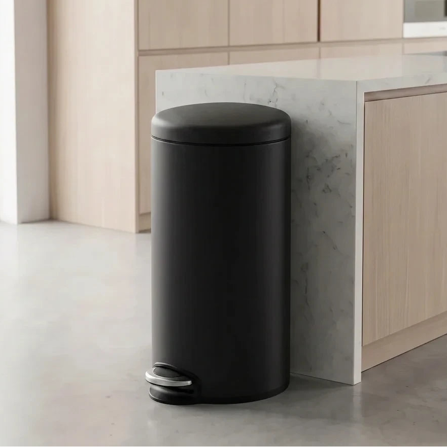 Pedal Kitchen Round Trash Bin 30L Black EKO MAGGEY