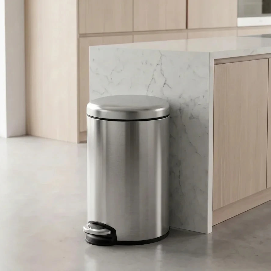 Pedal Kitchen Round Trash Bin 20L Silver EKO MAGGEY
