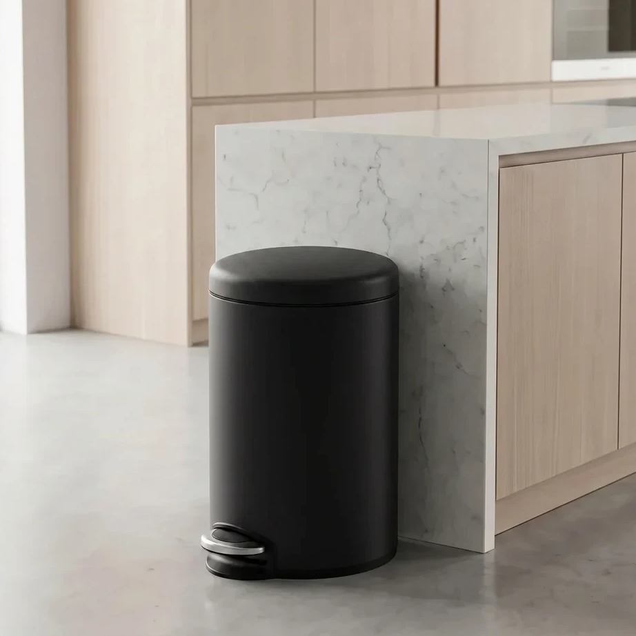 Pedal Kitchen Round Trash Bin 12L Black EKO