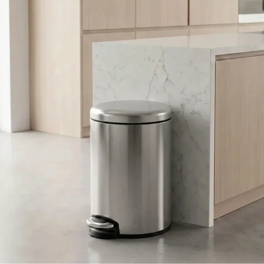 Pedal Kitchen Round Trash Bin 12L Silver EKO