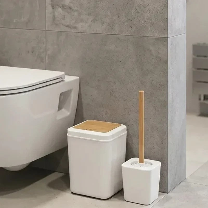 Set Bin 5L and Brush Square Bamboo White