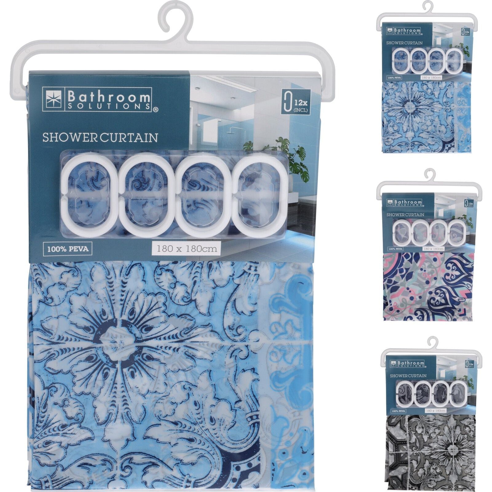 Floral Blue Curtain Bath 180*180 Grey