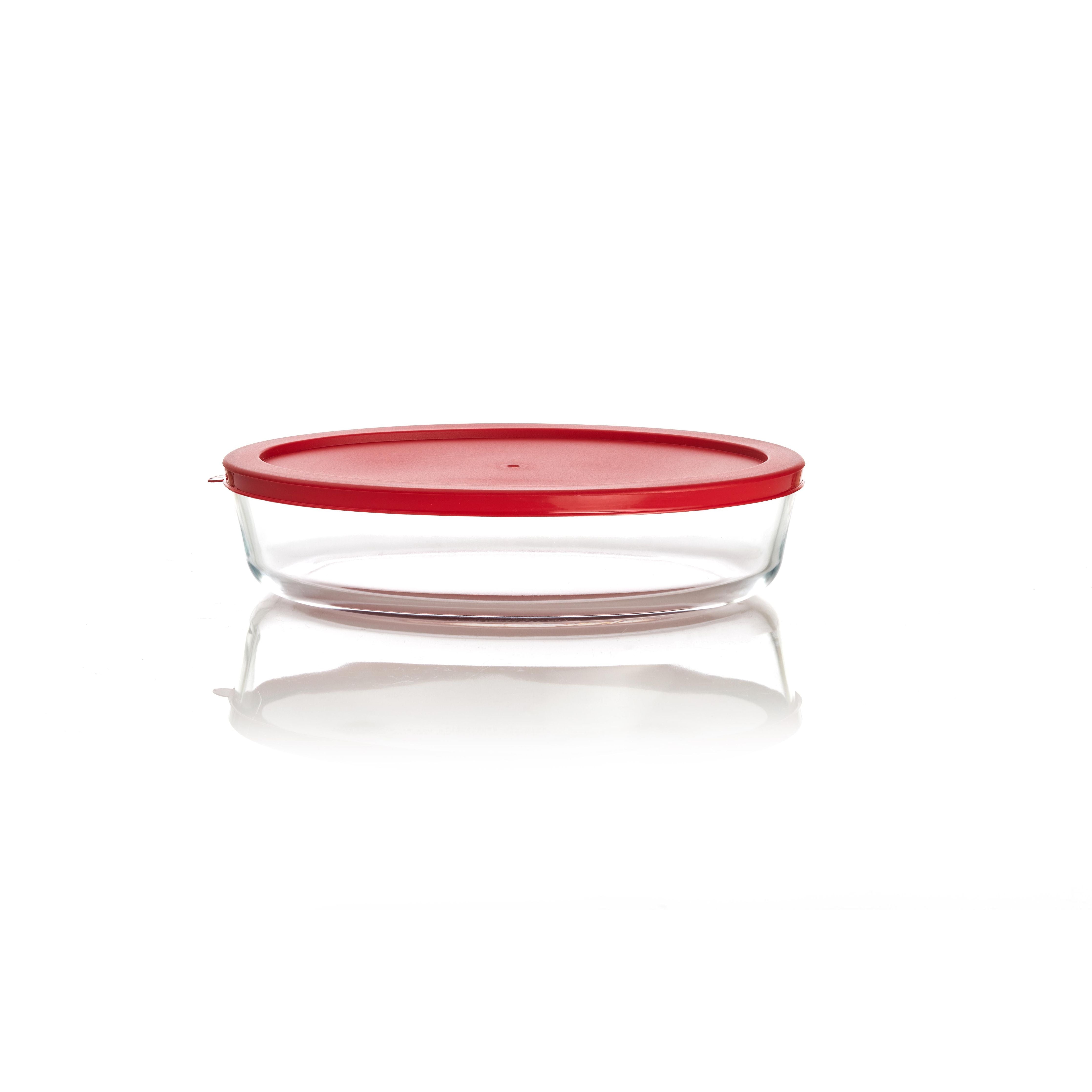 Red Pan Oval with Lid 1.6L Glass Soltam