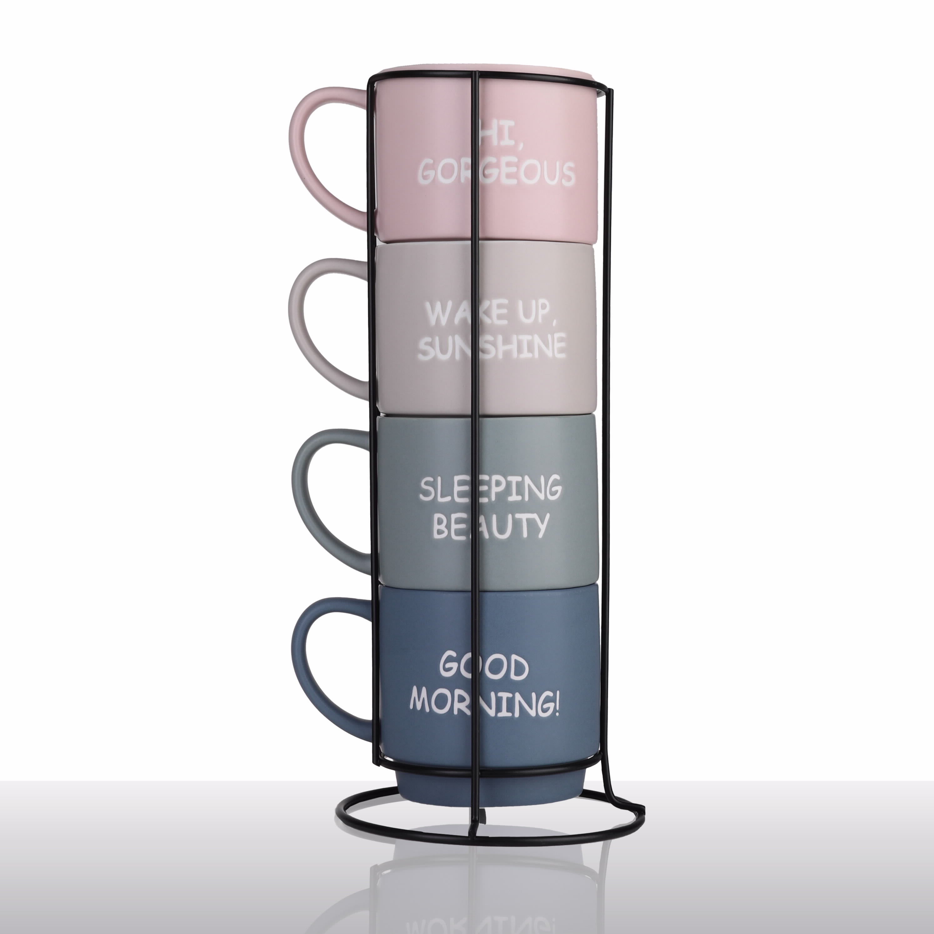 Set 4 Mugs with Stand Metal 400ml Porcelain