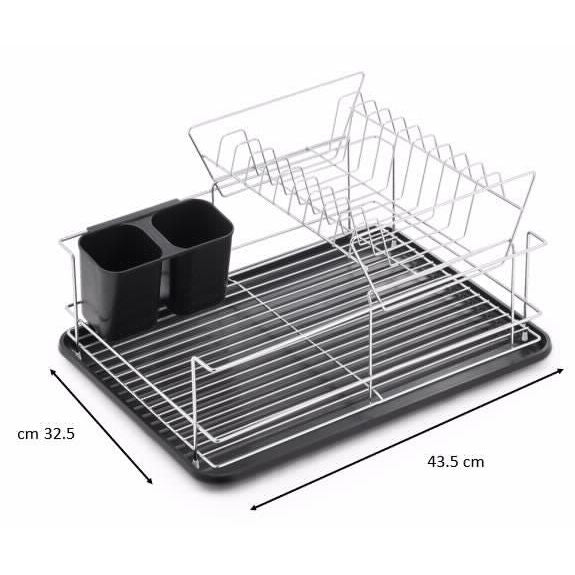 Dish Rack 2 Tier with Tray & Cutlery Holder Black CL343-B