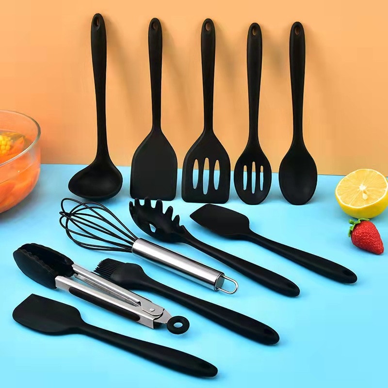 Set Ware Salad Servers 10 Pieces Silicone Color Black