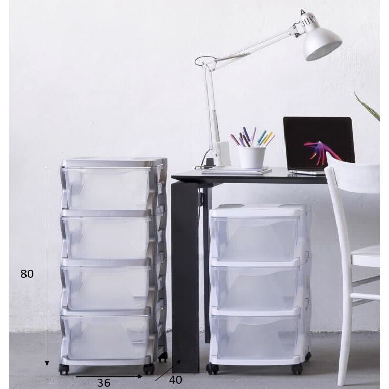 Drawer Unit Plastic 4 Tier Silver