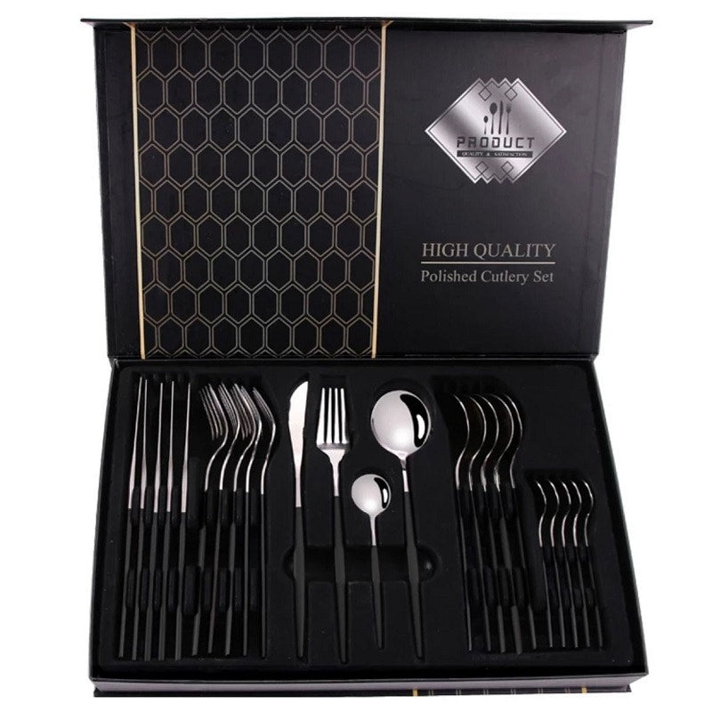 Cutlery Set 24 Pieces Color Black with Silver