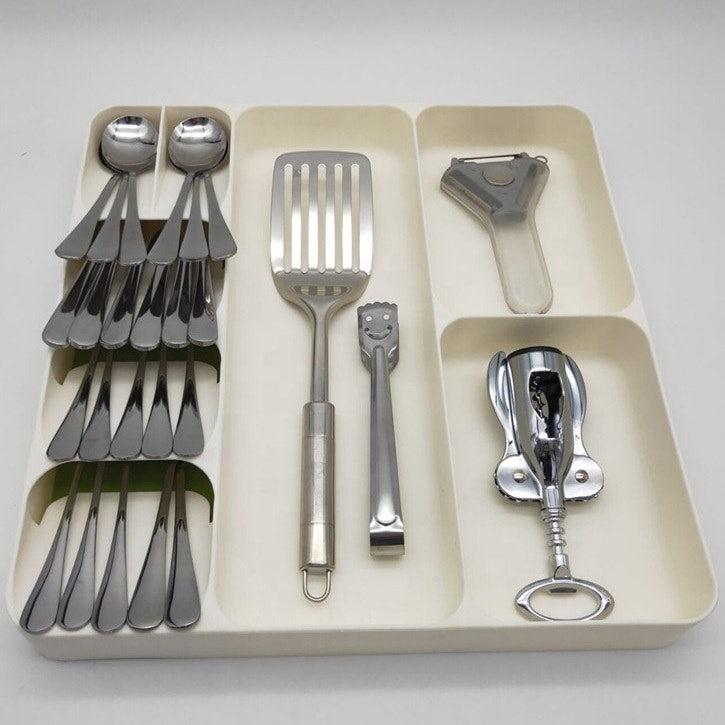 Large Plastic Organizer Cutlery Color Cream \\ White