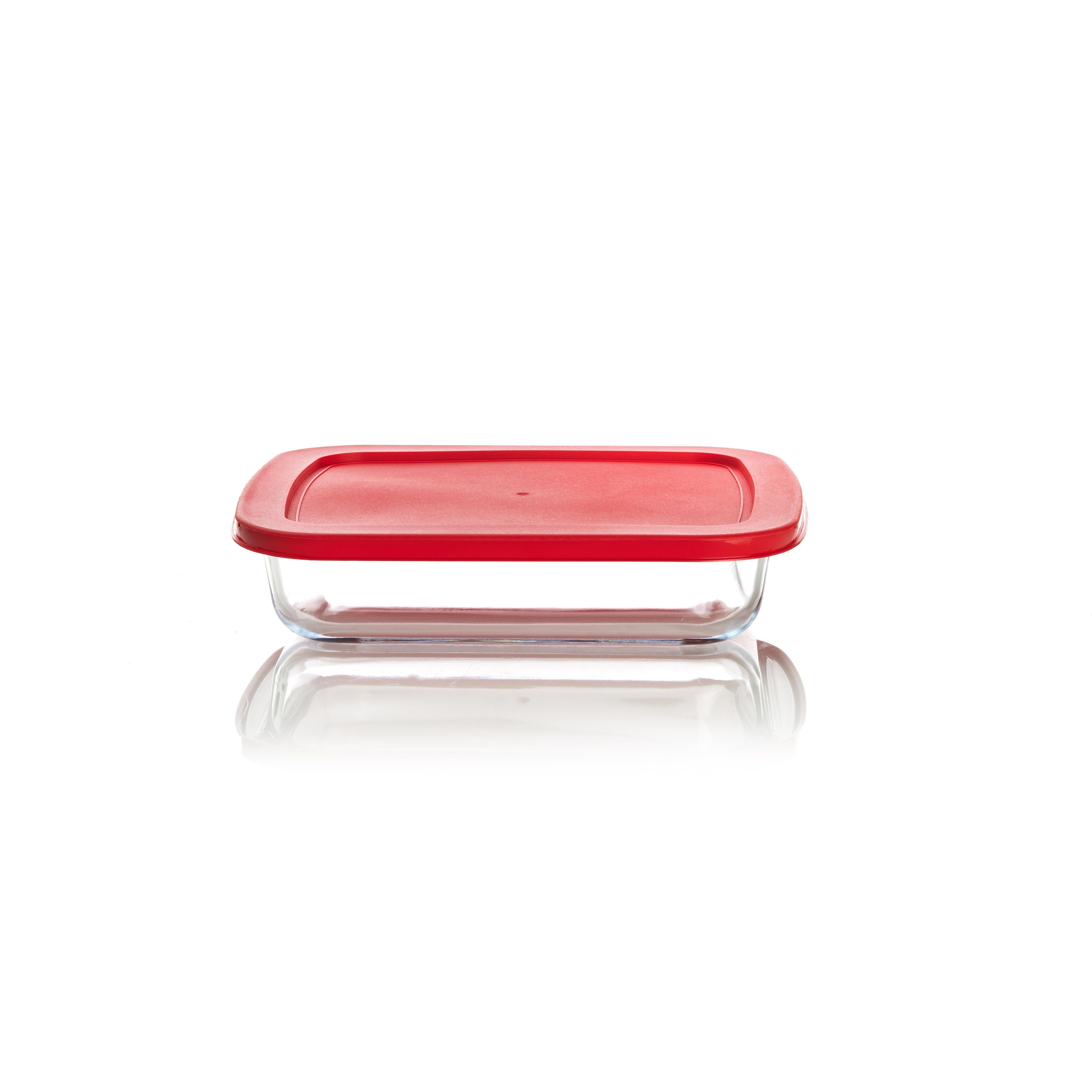 Square Red Pan with Lid 1.8L Glass Soltam
