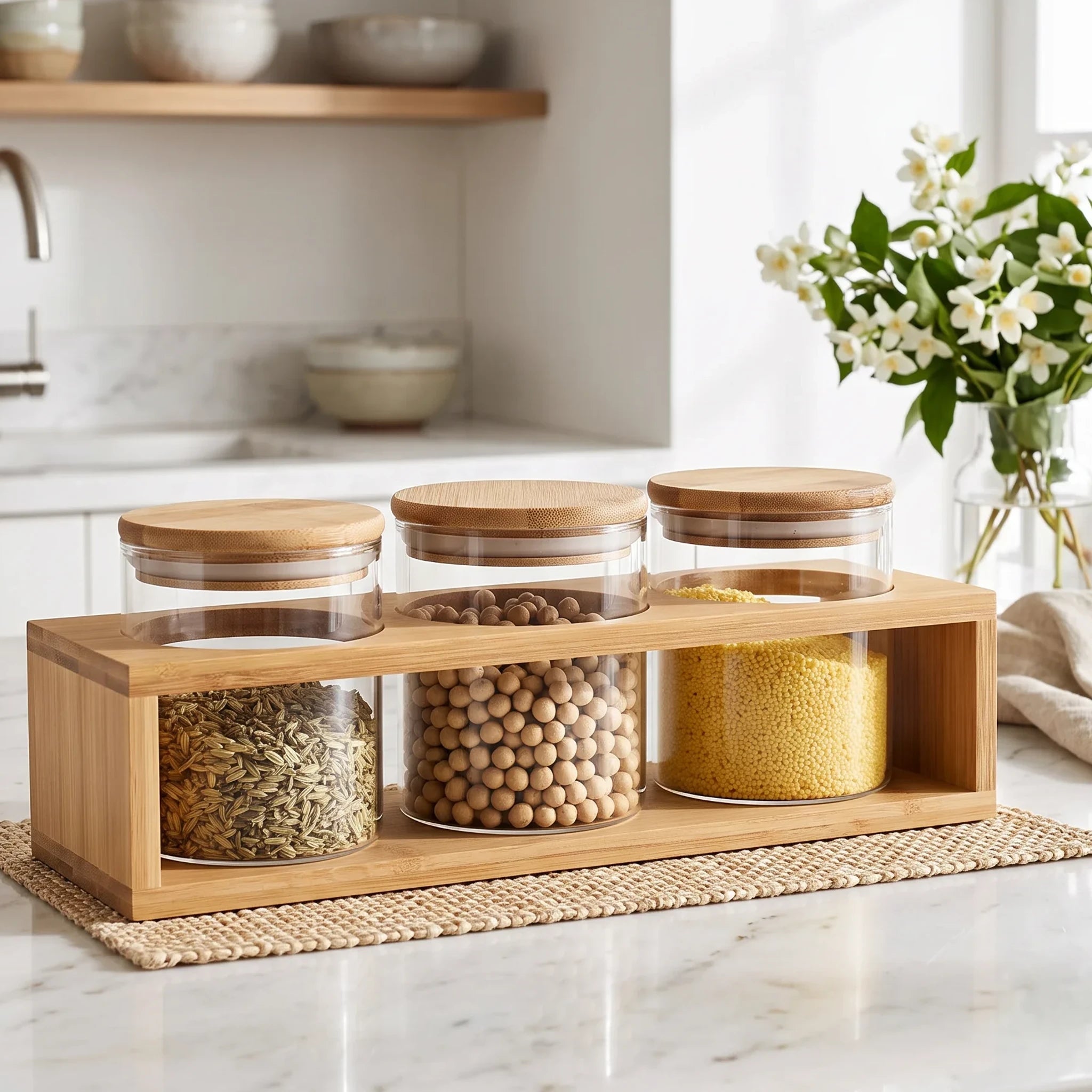 Coffee Set Stand Bamboo