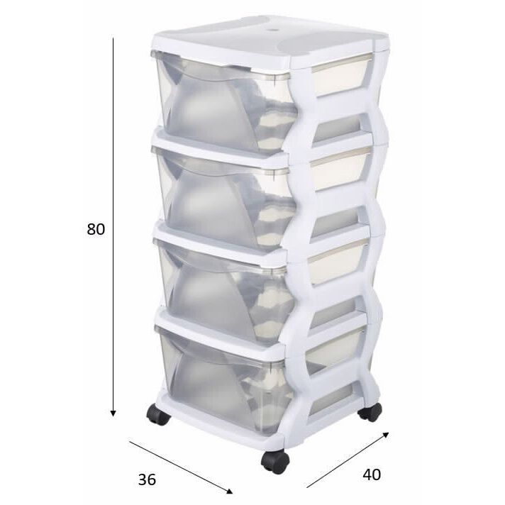 Drawer Unit Plastic 4 Tier White