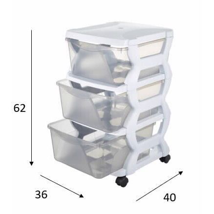 Drawer Unit Plastic 3 Tier Silver