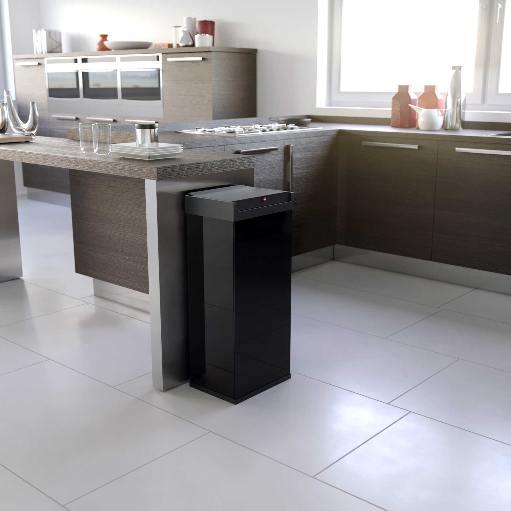 Kitchen Black Rectangular Trash Bin Big-Box XL