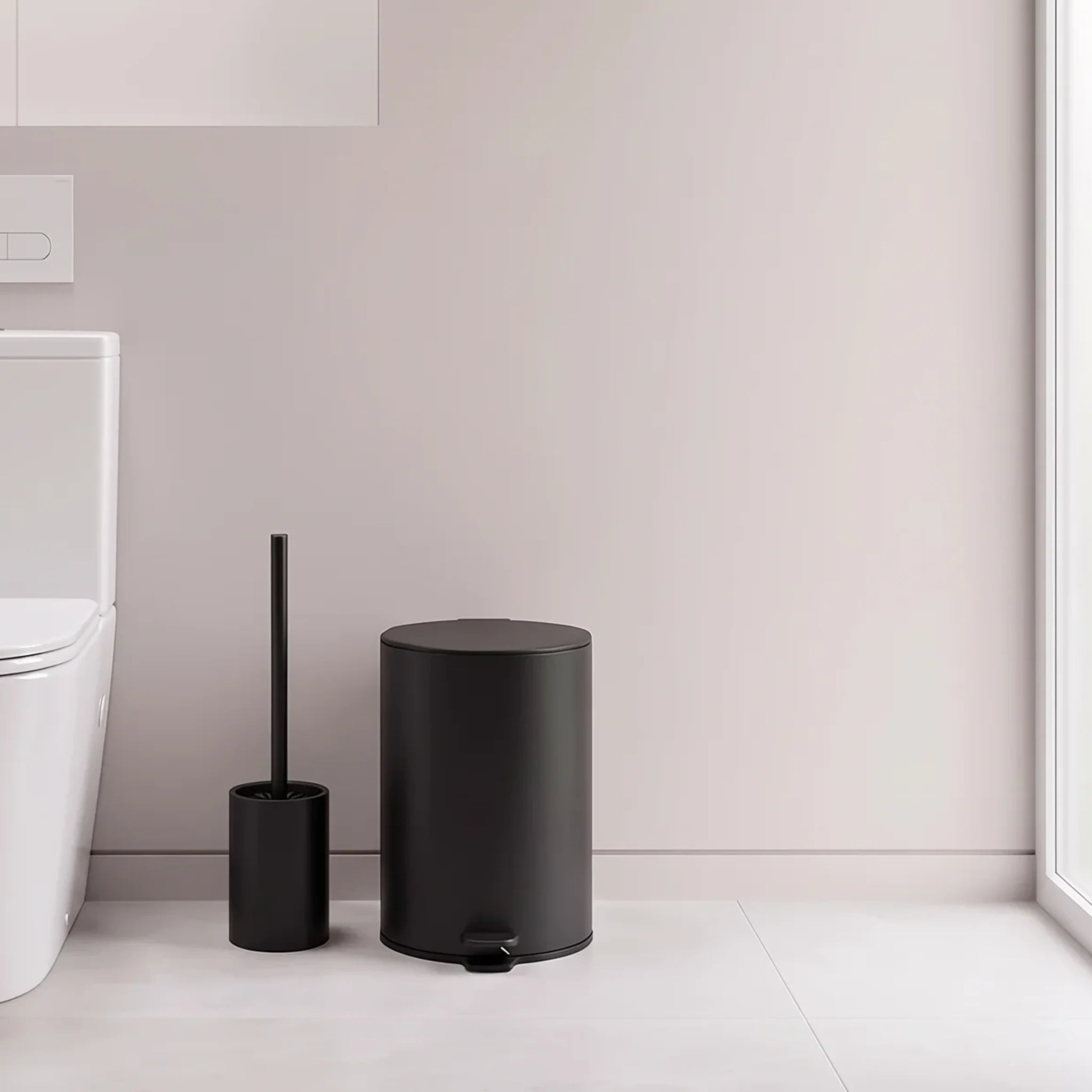 Bathroom Toilet Set Bin & Brush Black ALIN