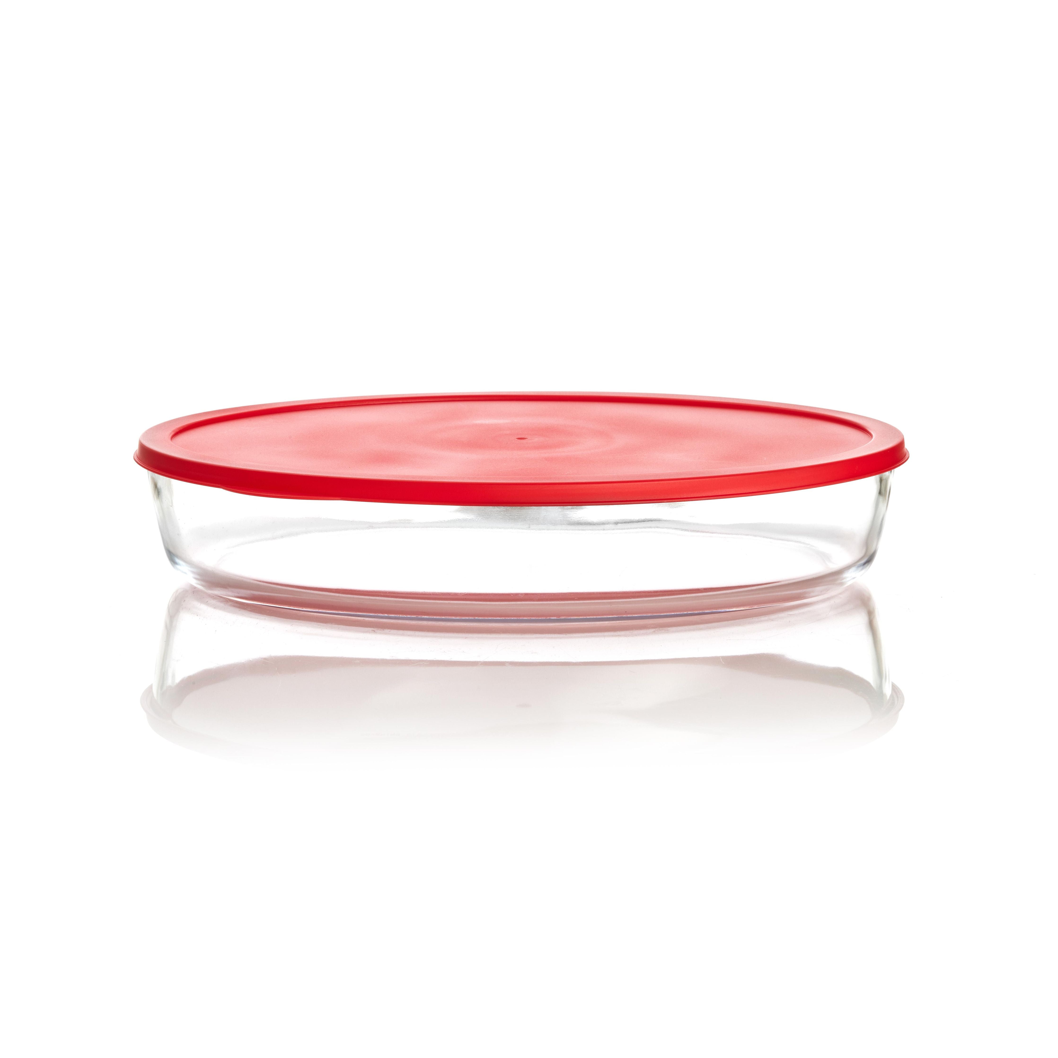 Red Pan Oval with Lid 3L Glass Soltam