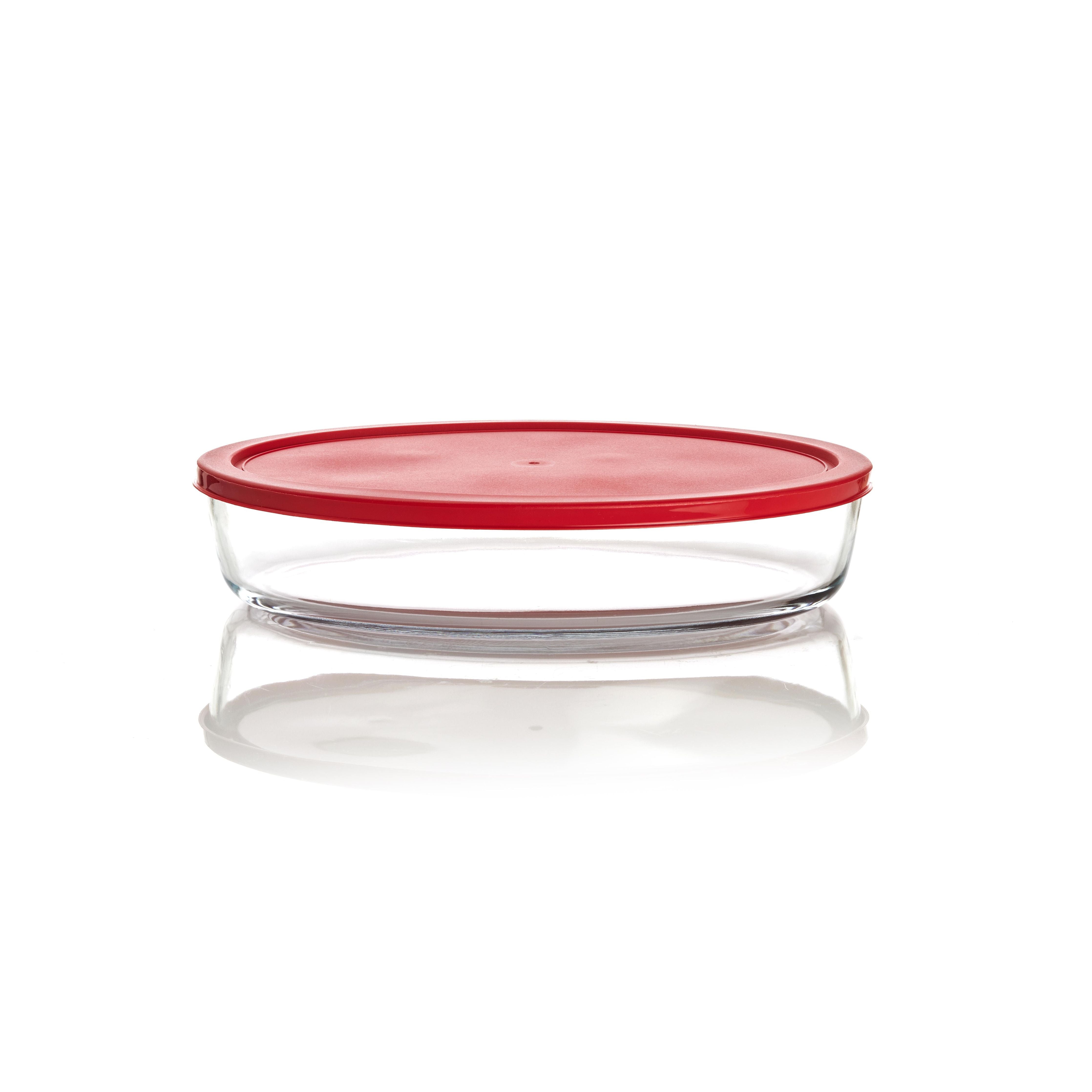 Red Pan Oval with Lid 2.4L Glass Soltam