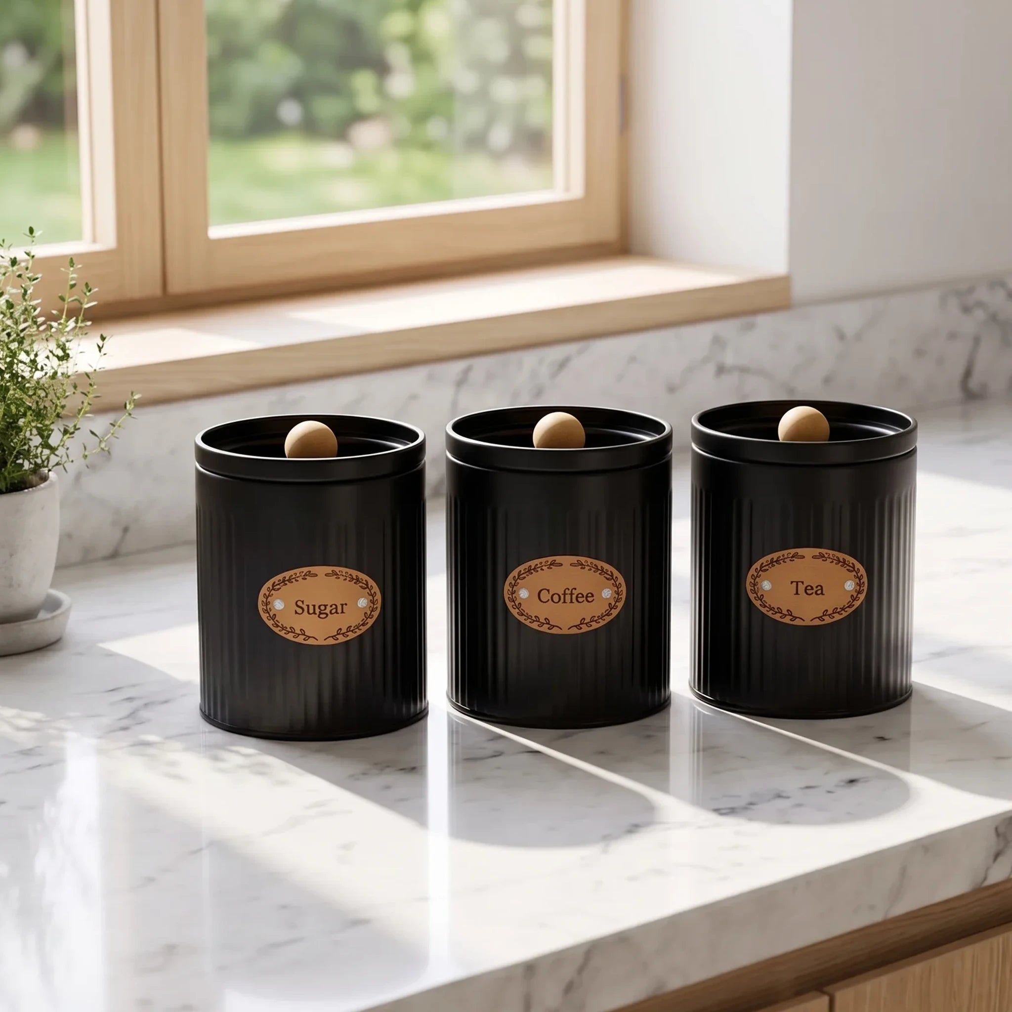 Coffee Striped Set Tea Sugar