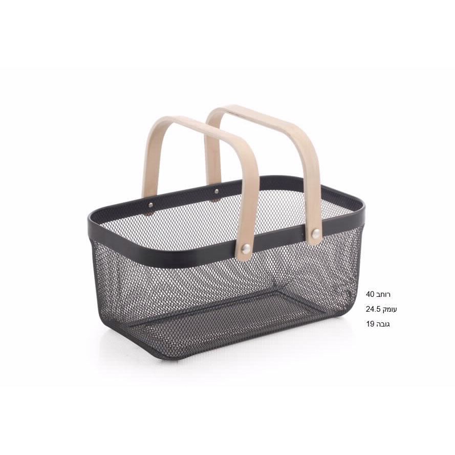 Rectangular Basket Mesh with Handle Wood